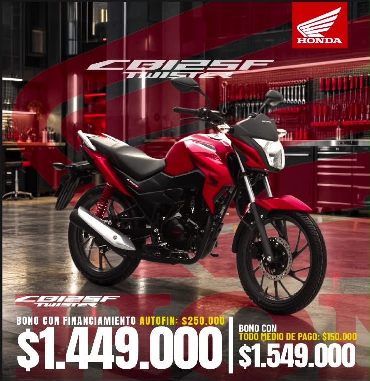 Honda CB125F Twister: $1.449.000 con financiamiento Autofin, $1.549.000 con todo medio de pago